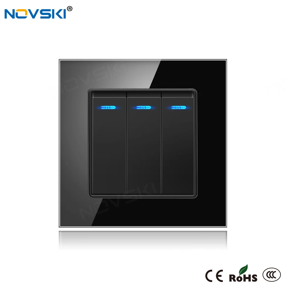NOVSKI черный роскошный поп настенный выключатель со светодисветодиодный 3 клавиши