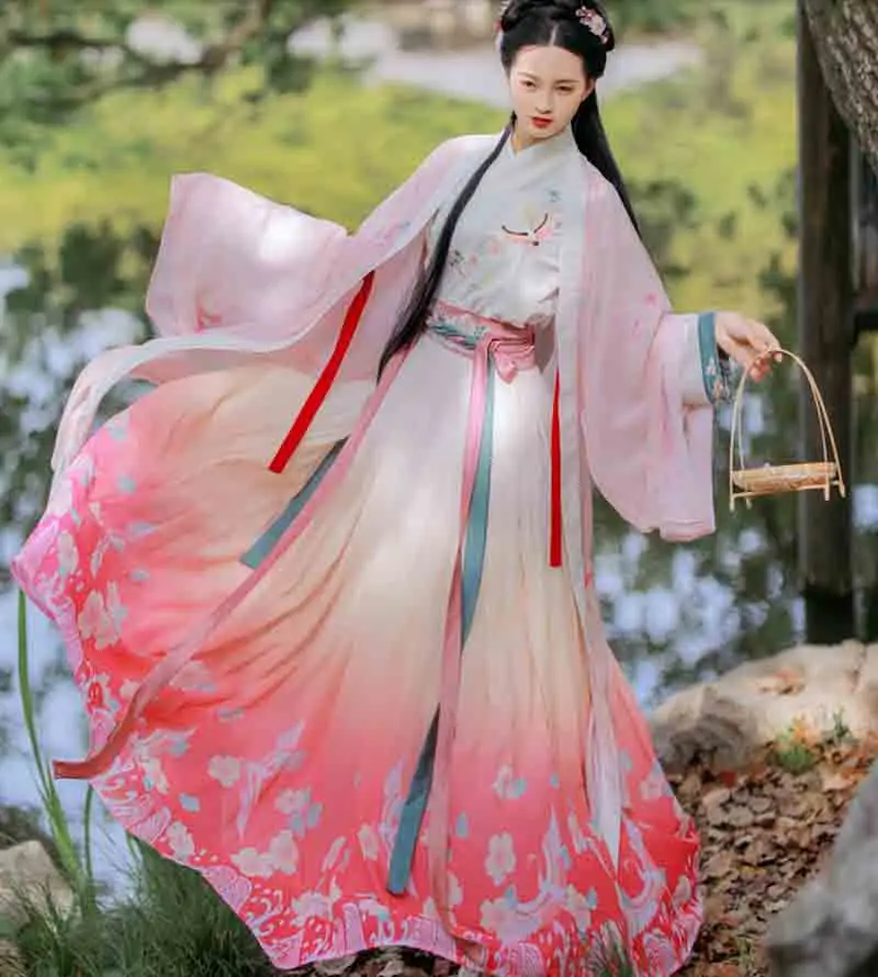Женское китайское традиционное платье Hanfu с вышивкой розового цвета Женский