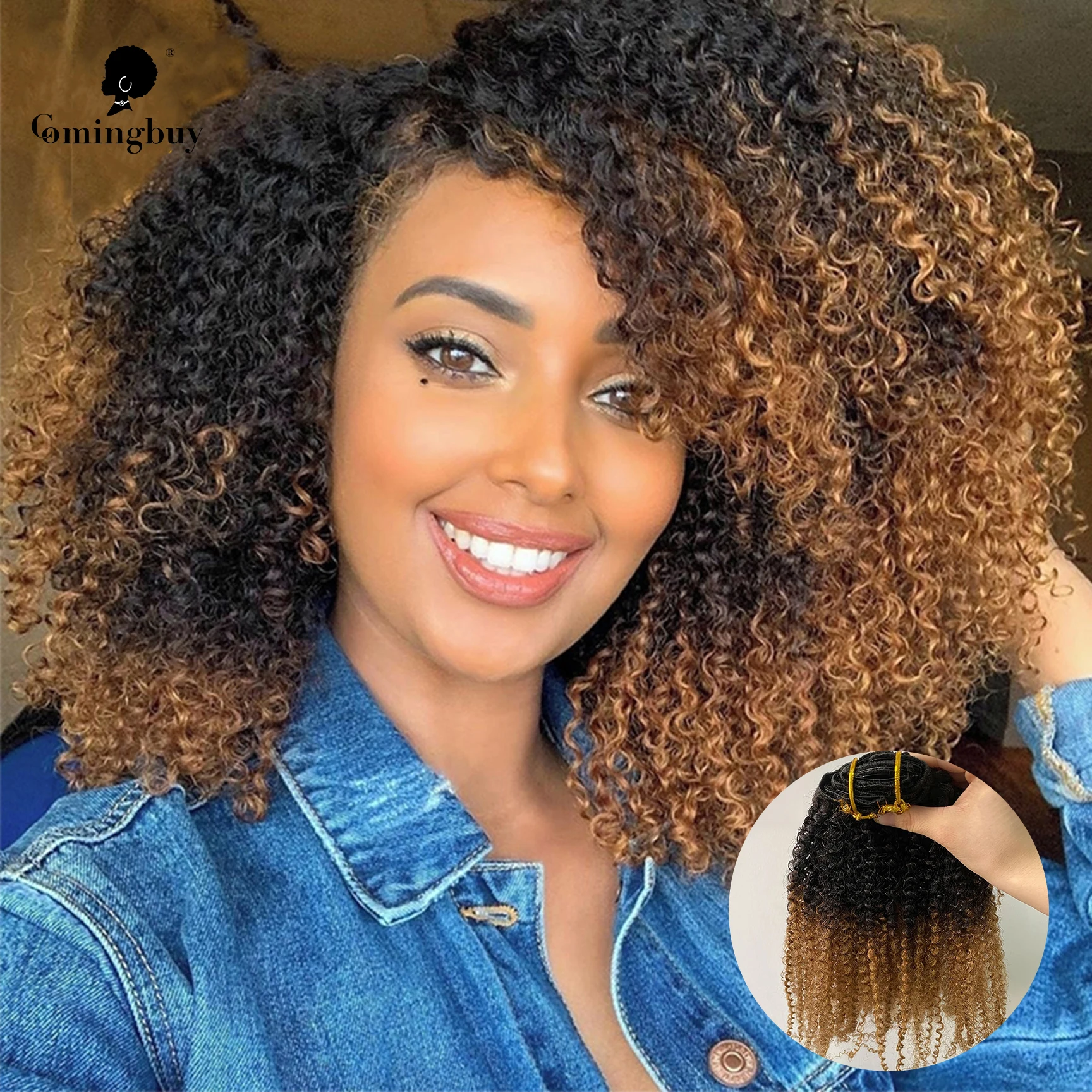 Afro Kinky Curly Clip In Human Hair Extensions 4B 4C/3B 3C Ombre Color  1B/27 and 1B/30 100% Human Remy Hair Clip Ins Comingbuy - AliExpress