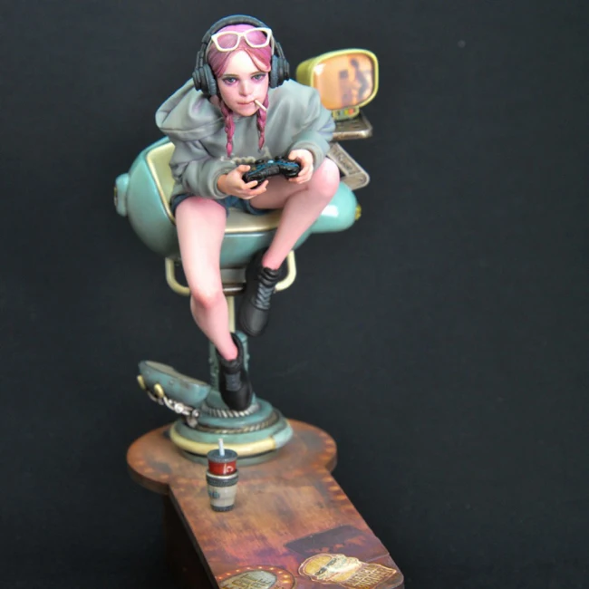 

New Unassembled 1/8 modern girl with chair and play game Resin Figure Unpainted Model Kit