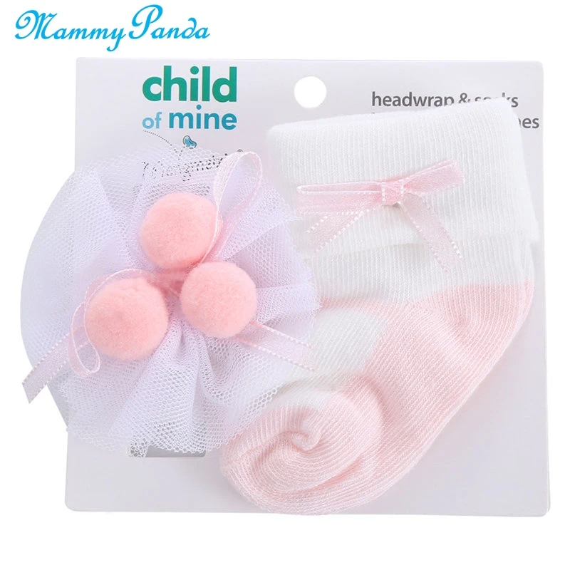 Kid's Socks For Newborns Baby Girl Socks Hair Band Set Cotton Bebe Toddler Socks+ Bow Headband Lace Infant Birthday Gift 0-12M