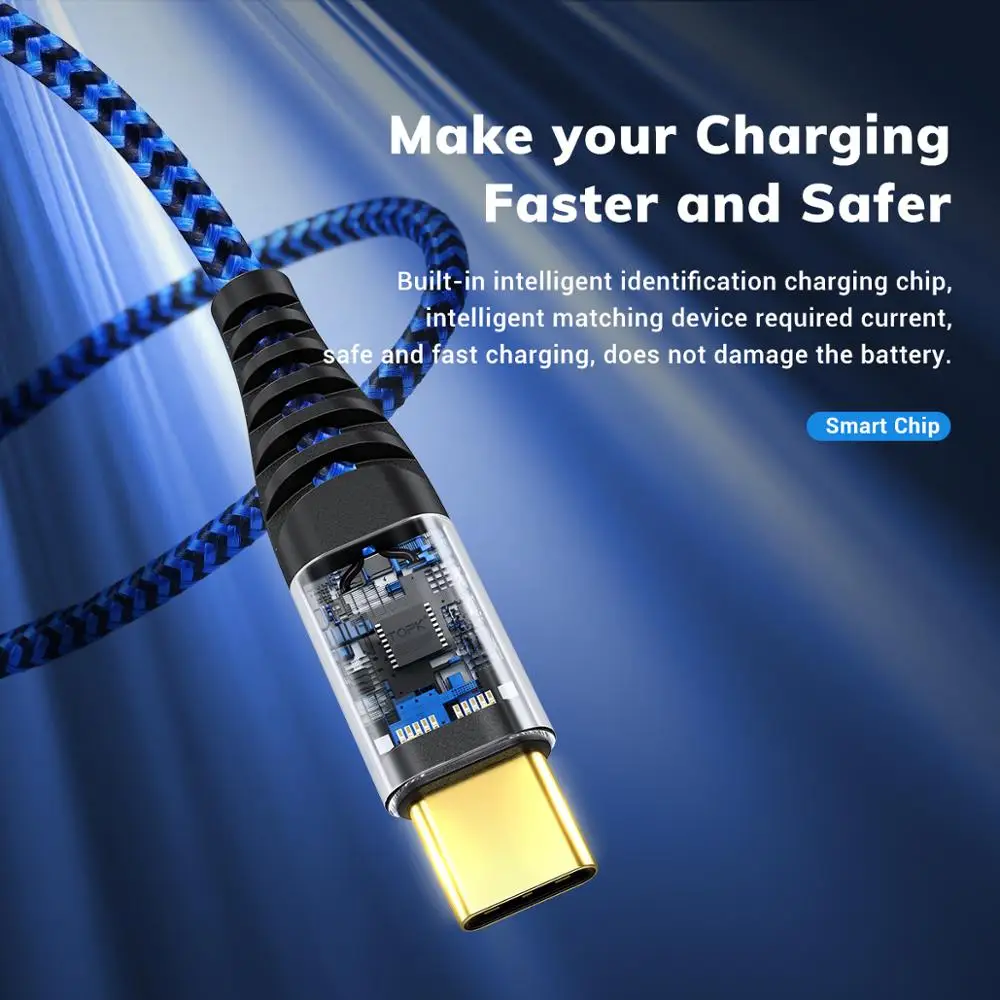 Кабель TOPK usb type-C для быстрой зарядки для samsung S9 S10 Plus, зарядный шнур для мобильного телефона, кабель type-C для Xiaomi redmi note 7 8 10