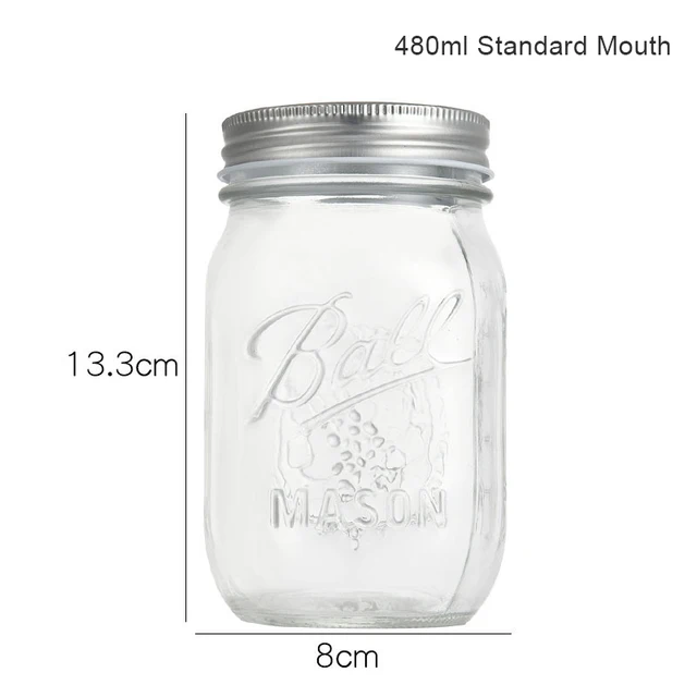 GF Mason Jars with Airtight Lids Glass Sugar Container for Canning Preserving Meal Prep Jam Jelly Kitchen Storage Containers Standard Mouth-480ml