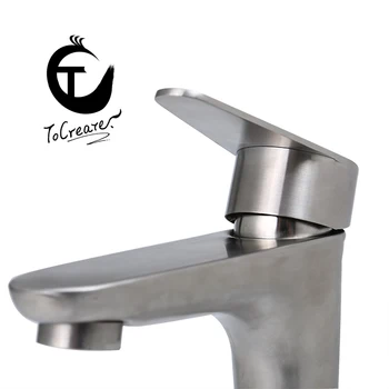 

Free Shipping Silver faucet Stainless Steel Paint Faucet Bathroom Basin Faucets Hot Cold Mixer Tap Single Hole