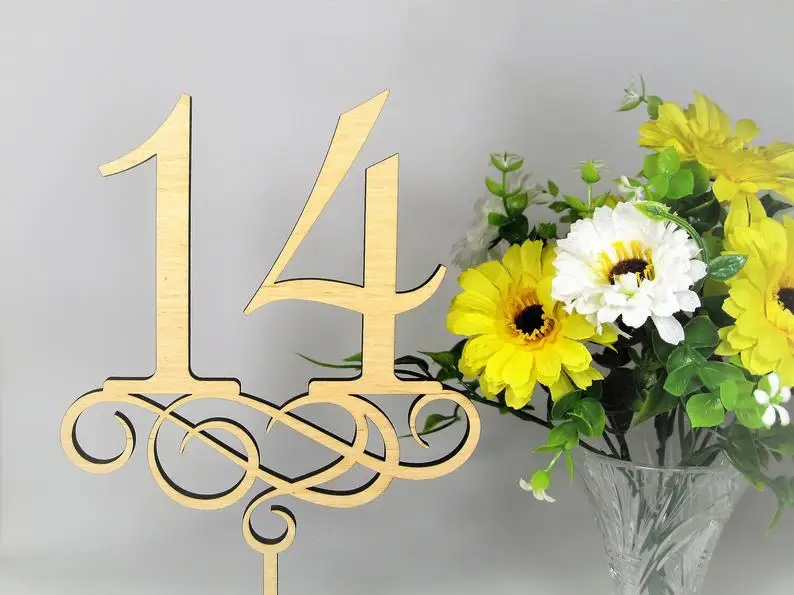 ２Wedding table numbers, wooden table numbers, wood table number with stick, Table Number for Wedding, Wedding Table Decor