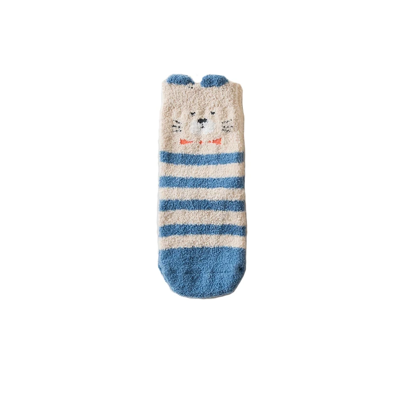 Caramella Winter Fleece Short Kids Socks Cartoon Animal Stripe Warm Floor Socks Baby Girl Boy Funny Fox Socks Children Hosiery - Цвет: blue