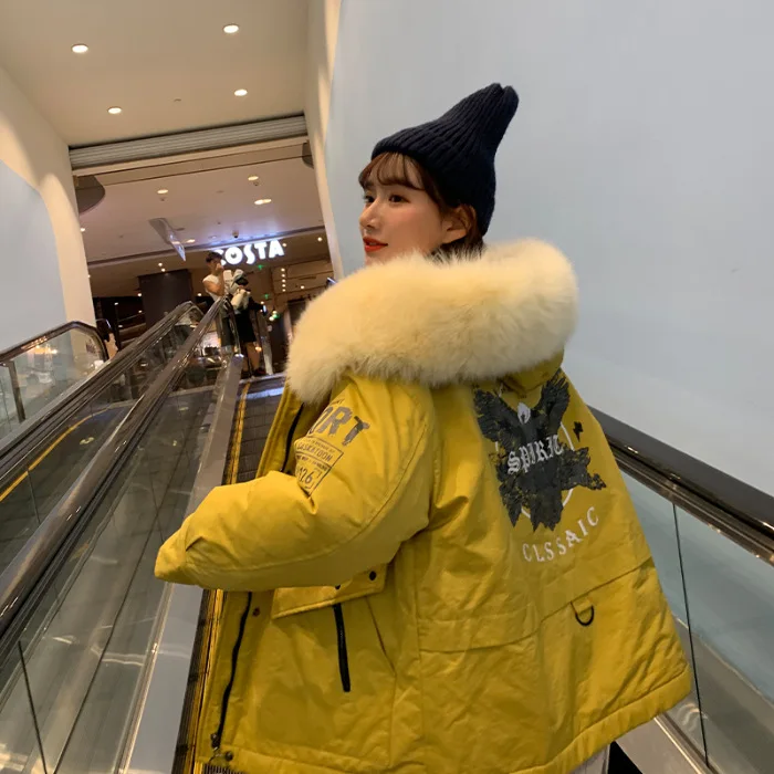 

Dongdaemun 2019 Autumn And Winter New Style down Jacket Women's Lining Lambs Wool Printed Letter Loose-Fit Harajuku Wind Cotton-