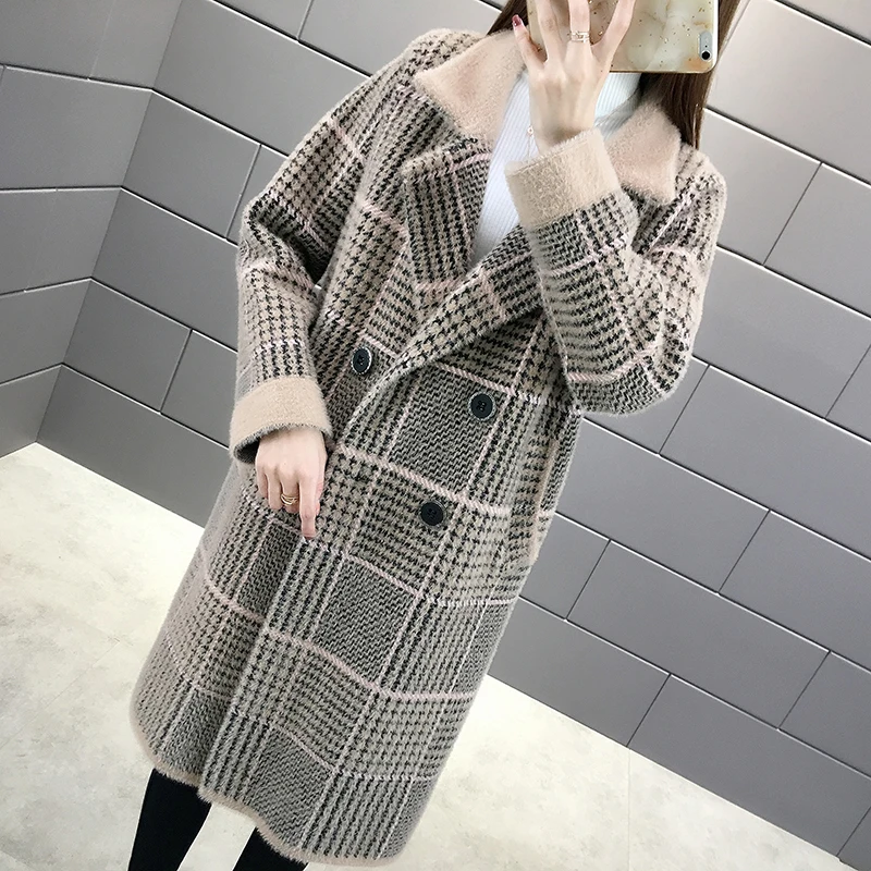 Fashion Korean Style Long Wool Coat Women Streetwear Plaid Plus Size Outwear New Autumn Ladies Turndown Collar Woolen Coats