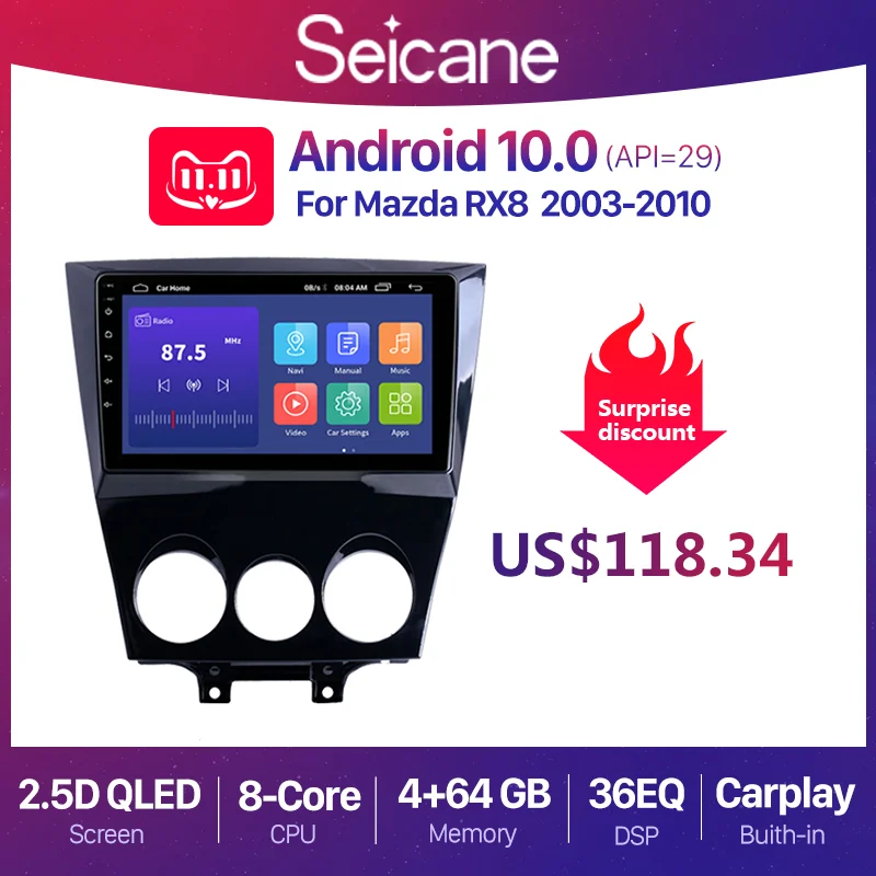 Автомагнитола Seicane с GPS-навигацией видеоплеером на Android 10 0 2 + 32 ГБ 9 дюймов для Mazda RX8