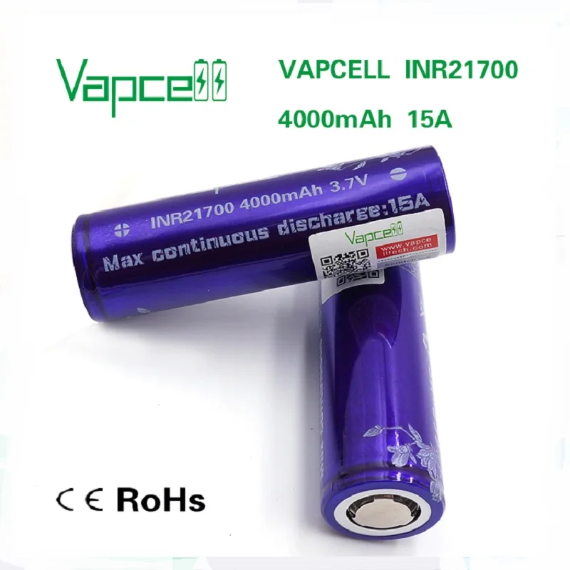Vapcell 21700 4000mah 15A 3,7 V высокодренажная литий-ионная аккумуляторная батарея E-cigs power литиевая батарея 1 доллар купон