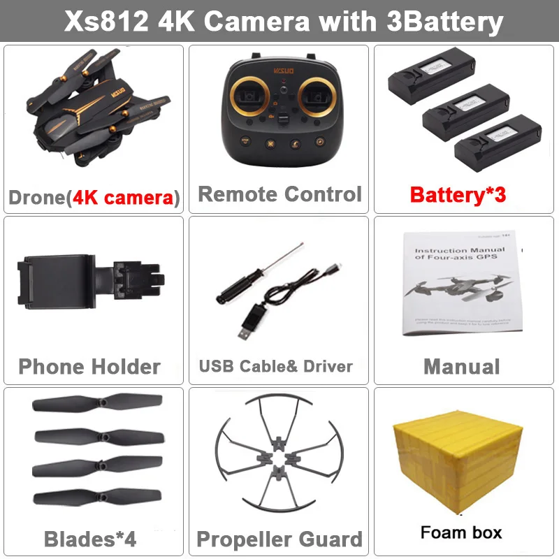 VISUO XS812 gps Радиоуправляемый Дрон с 4K HD камерой 5G wifi FPV высота удержания один ключ возврат RC Квадрокоптер Вертолет VS Xs816 SG106 - Цвет: Xs812 4K 3B FB