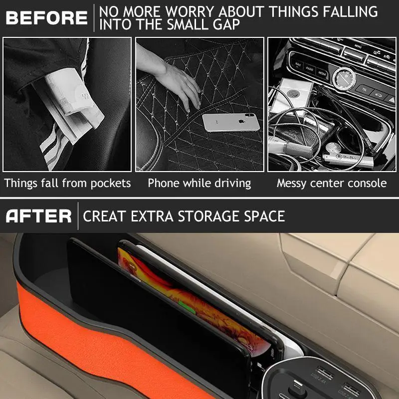 Mairbeon Seat Gap Organizer Multi-function Charging Cord Hole Convenient Auto  Seat Gap Storage Box for Car 