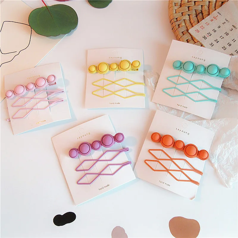 

3 Pcs/set Korean Simple Fashion Colorful Geometry Hairpins Headwear for Girl Women Personality Beautiful Hair Accessories
