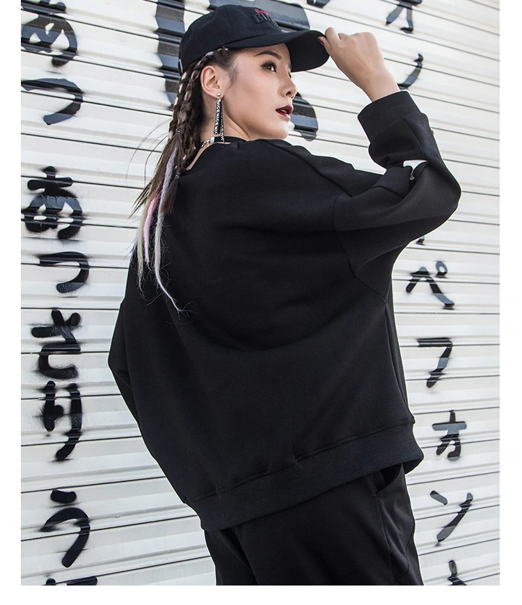 Autumn Fashion Black white Patchwork Cotton Sweatshirts Womens Long Sleeve Sweatshirt Hoodies Tops Hit color Pullover