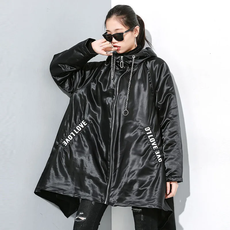 

LANMREM 2020 Winter New Hooded Zipper Quilted Windbreaker Personality Large Size Webbing Solid Color Letter Jacket 19B-a317