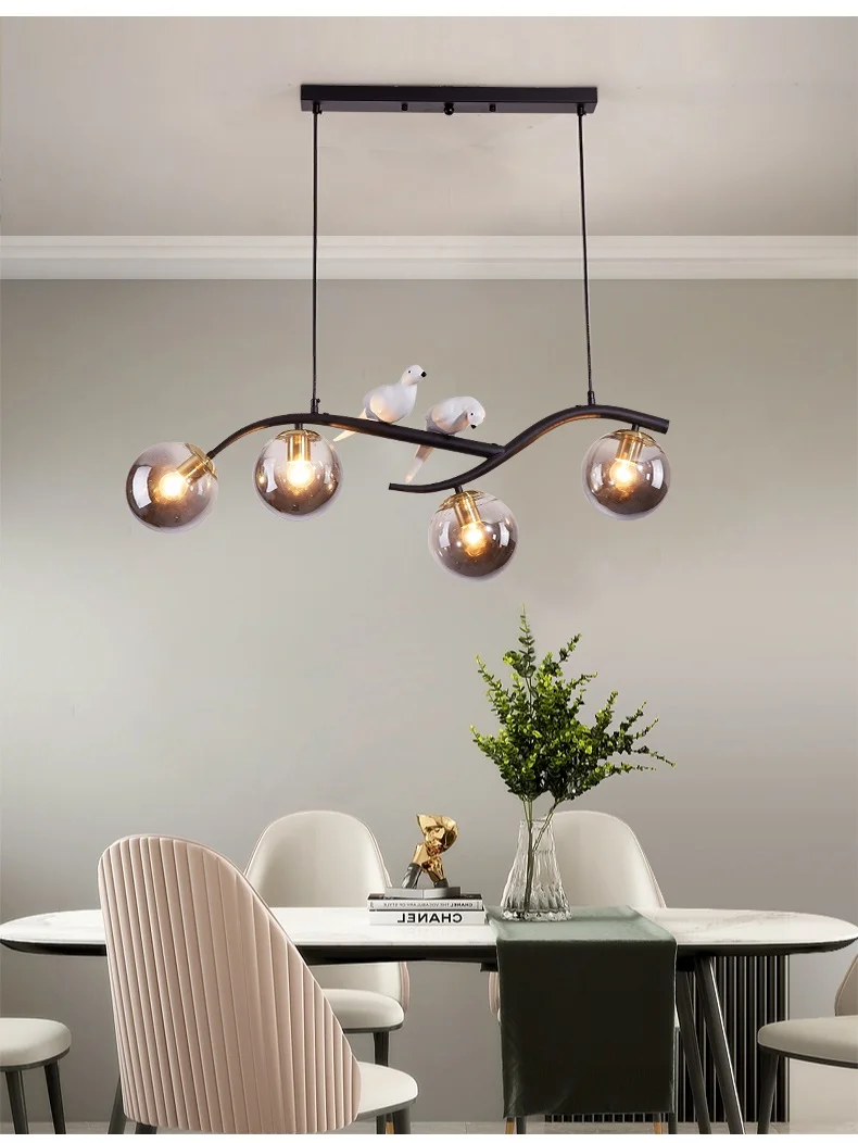 modern chandelier lights Nordic Pendant Lights For Kitchen Decorate Modern Dining Room Long Table Glass Chandelier Black Gold Creative Bird Hanging Lamp mid century modern chandelier