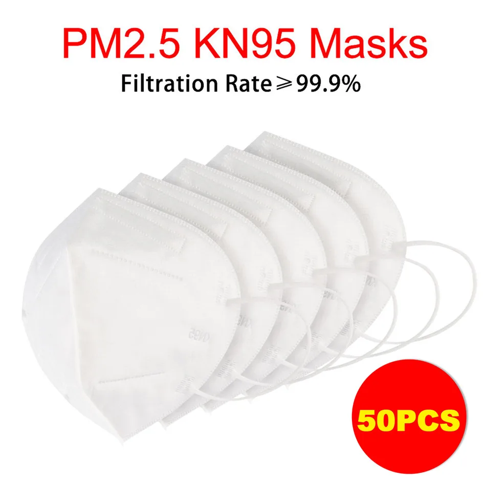 

50 pcs/lot KN95 Face Mask PM2.5 Fog DustProof Masks Protective Mouth Mask 95% Filtration Against Droplet Respirator