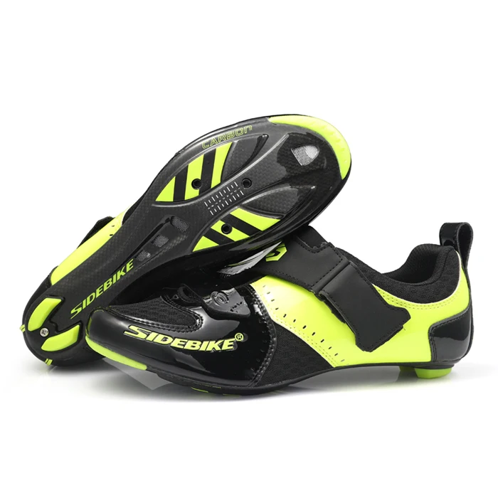 Sidebike/туфли для триатлона, для велоспорта, шоссейные, углеродные, велосипедные кроссовки, профессиональная спортивная обувь для шоссейного велосипеда, Мужская Ультралегкая дышащая обувь - Цвет: Black-green