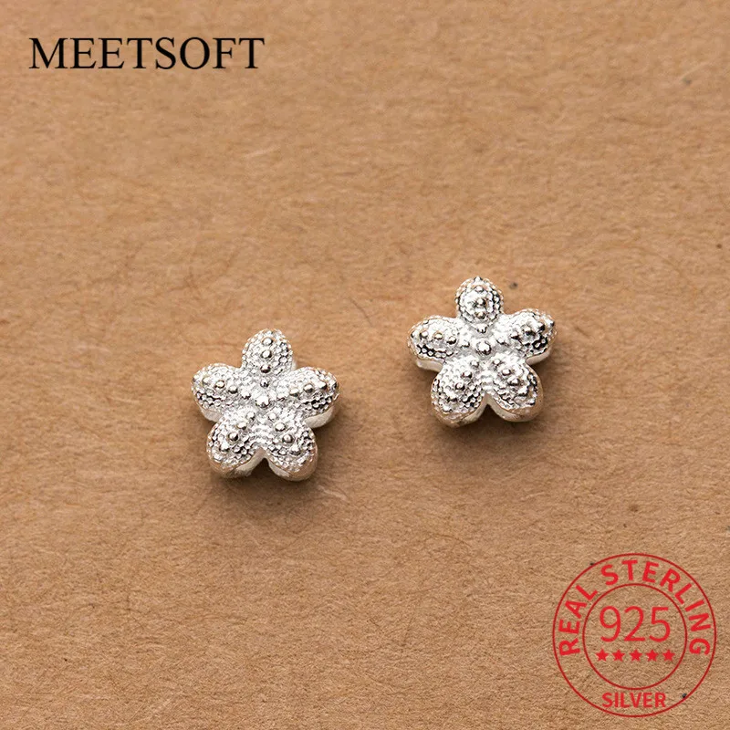 

MEETSOFT Romantic 925 Sterling Silver Flower Space Bead Charms Handmade Of DIY Jewelry wholesale Accessory Making Fingding