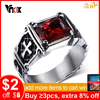 

Vnox Punk Cross Ring Casting Prong Setting Red CZ Stone Stainless Steel Christ Prayer Male Alliance Jewelry Size 7 8 9 10 11 12