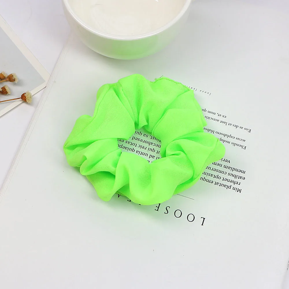 green Неоновые эластичные резинки для волос, цветные держатели для конского хвоста, розовые, зеленые, оранжевые, яркие аксессуары для волос, бархатные резинки для женщин - Цвет: green