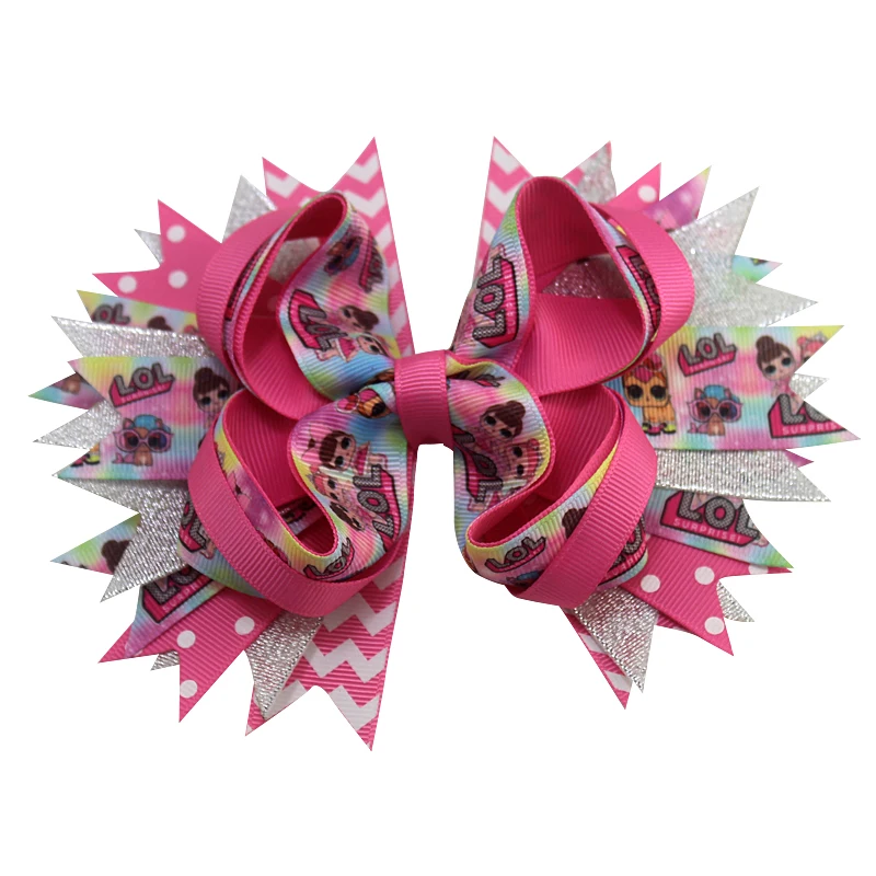 

5 inch fashion cartoon print Ribbon hair bows Beautiful girl bow unicorn hair bow pig Mermaid Hair accessory hair clip