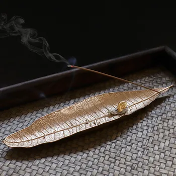 

Creative Fashion Copper Alloy A Leaf Boat Incense Burner with Snail Incense Stick Holder Home Teahouse Decor Gift Metal Base