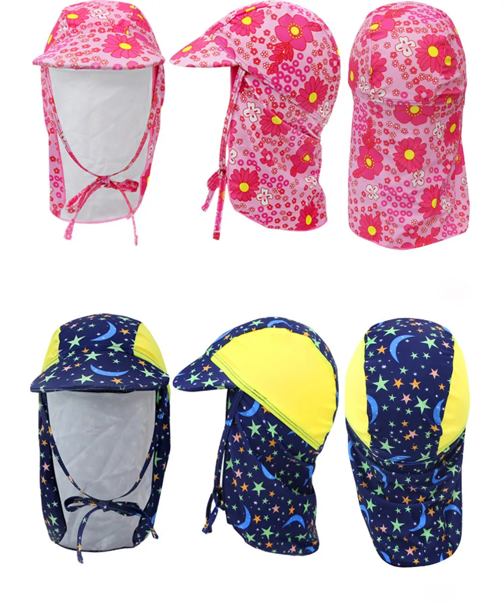 

Children Summer Cartoon Sun Protection Cap Kids Baby Boy Girl Cartoon Breathable Sun Protection Flap Neck Hat Swim Cap