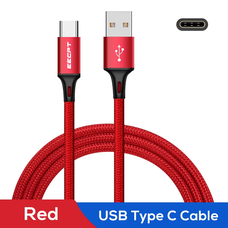 EECPT кабель usb type-C, 3 А, кабель для быстрой зарядки и передачи данных, кабель USB C для зарядки телефона, кабель type-C для samsung S9, huawei, Xiaomi, Oneplus 6T - Цвет: Red