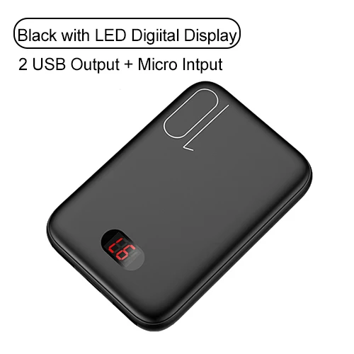 USAMS 10000 мАч Мини power Bank Dual USB power bank портативный телефон зарядное устройство s Внешний аккумулятор USB зарядное устройство банки остроумие светодиодный дисплей - Цвет: LED Display Black