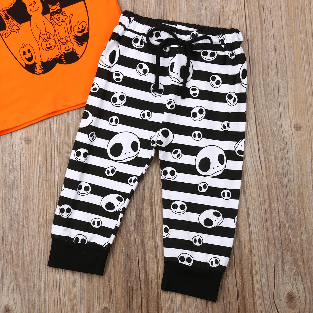 2019 New Newborn Baby Boy Girl Halloween Pumpkin Costume Short Sleeve Top T-shirt Stripe Pants Clothes Sets 1-5Y Dropshipping