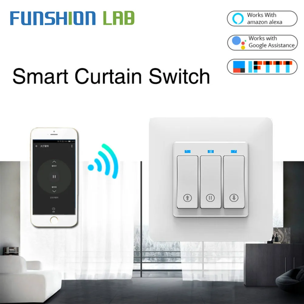 

WiFi Smart Push Button Curtain Roller Blinds Shutter Switch Tuya Remote Control Motorized Motor Works with Alexa Google Home
