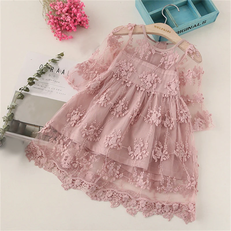 Платье для маленьких девочек; Детские праздничные платья для девочек; детская одежда для девочек; кружевное платье-пачка принцессы с длинными рукавами; vetement fille - Цвет: Pink 7