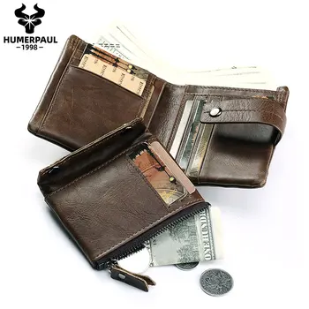 

New RFID Blocking Protection Vintage Men Wallet Genuine Leather Short Wallets Male Multifunction Cowhide Male Purse Coin Pocket