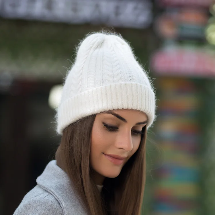 Wool-knitted hats, winter and winter women's hats, cotton-flower warm-keeping hats, ear-protecting hats