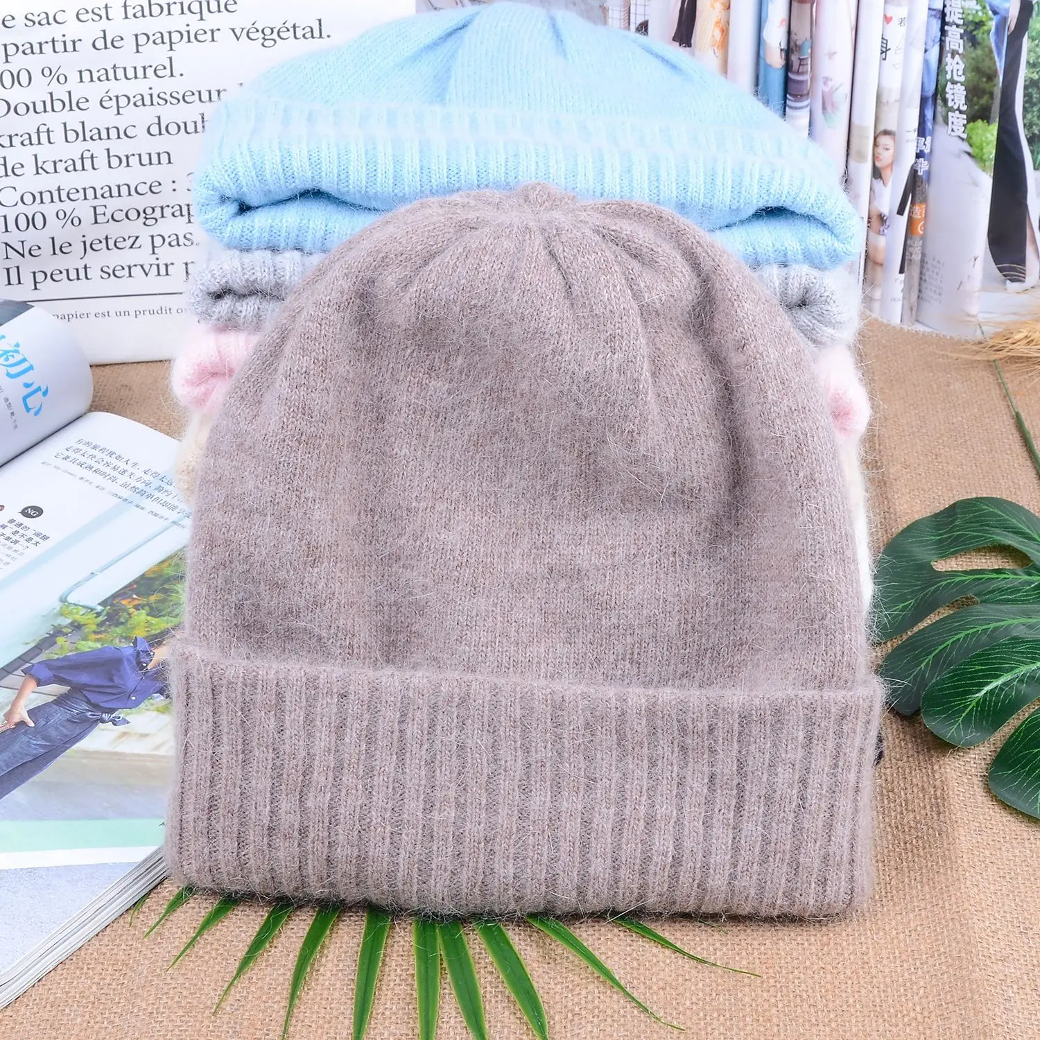 

Women Hat Winter Angora Knit Beanie Autumn Warm Big Size Brim Skiing Accessory For Teenagers Sports Outdoor