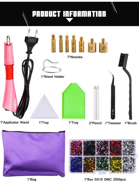 Applicator Rhinestone Setter Hot Fix Applicator Wand Tool Bedazzler Kit Set  with 7 Tips & Hot-fix Rhinestones, Violet