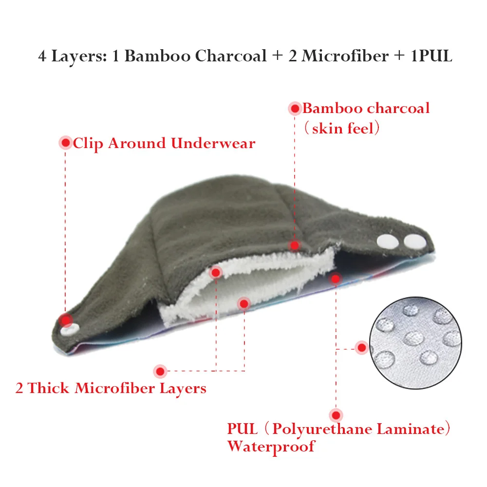 Washable Menstrual Pad Panty Liner Reusable Cloth Sanitary pad Hygienic and Soft Washable Charcoal Menstrual Dropshipping 5