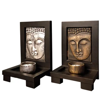 

1Pc Buddha Figurine Candlestick Sand Table Incense Candle Holder Candle Stand Desktop Adornment Without Candle (Silver)