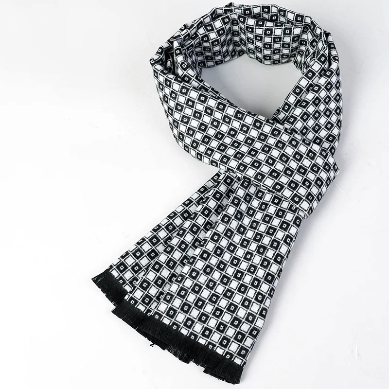 Black and white set Шарф мужской зимний тонкий секционный корейский вариант прилива студентов дикий решетчатый воротник подарок на день рождения коробка - Цвет: Black and white set
