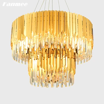 

Postmodern Luxury Crystal Chandelier Light LED Gold Frame Living Room Hanging Lamp Art Deco Indoor Dining Table Kitchen Island