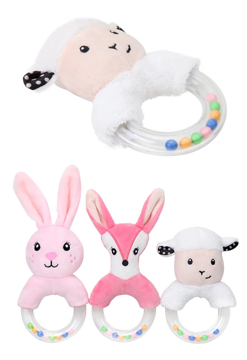 Мультяшный кролик лиса колокольчик плюшевая игрушечная коляска подарки овечка кольцо для рук Детская плюшевая игрушка, ручной