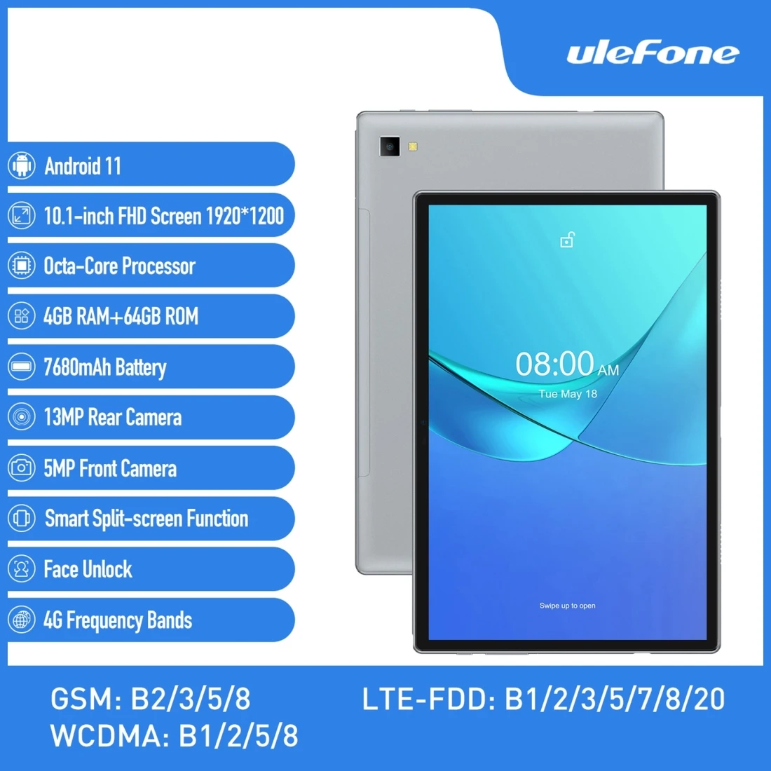 Ulefone Tab A7 10.1 inch 4GB 64GB Octa Core Android 11 LTE Tablet 7680mAh 13MP Rear Camera Face Unclock Dual 4G / Wifi PC | Компьютеры и