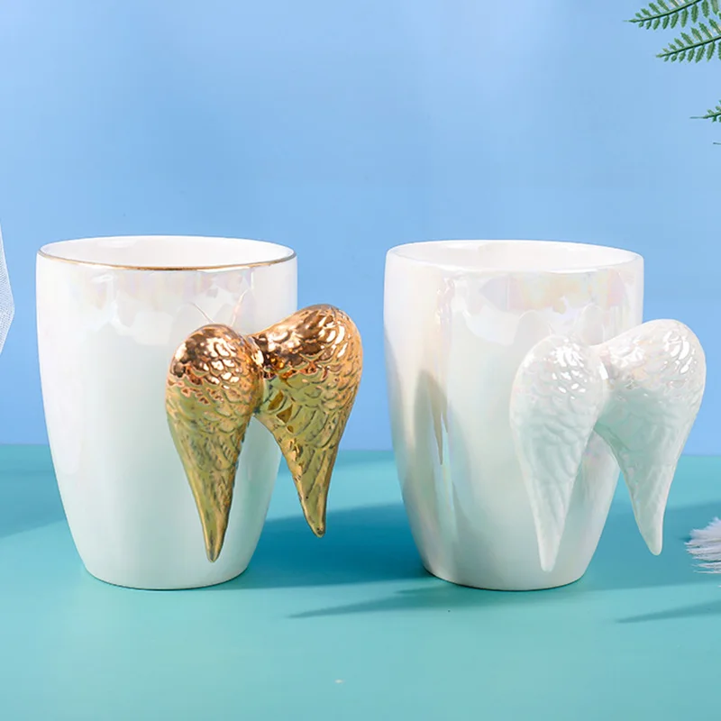 

New Angel Wings Coffee Mugs Ceramic Cups and Mugs Handpaint Mark Cup Drinkware Creative Gift