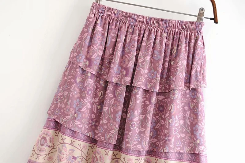 Винтажная шикарная Летняя женская элегантная юбка в стиле хиппи с оборками в богемном стиле с цветочным принтом, женские мини-юбки больших размеров