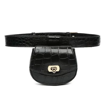 

Leather Women's Waist Bags New Fashion Lock Removable Crocodile Pattern Small Fanny Packs Casual Solid Color Female Belt Bag