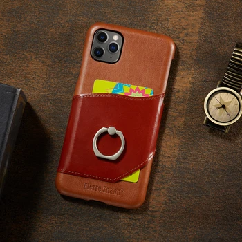 

Original Luxury Genuine Leather Case for iPhone 11 Pro Max Xs Max XR X 8 7 Plus 6s Plus w/ Finger Ring Phone Holder Stand Cover