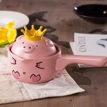 Керамический нагреватель для молока и кофе с розовой Свинкой, кастрюля для детского питания и соуса, кухонные инструменты с одной ручкой, антипригарная Кастрюля с крышкой LA135