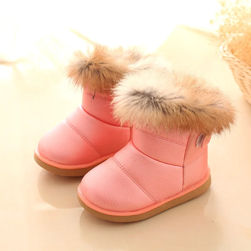 Детские теплые зимние сапоги с кроличьим мехом; модные водонепроницаемые зимние детские ботинки с мягкой подошвой для маленьких девочек; От 1 до 6 лет - Цвет: pink
