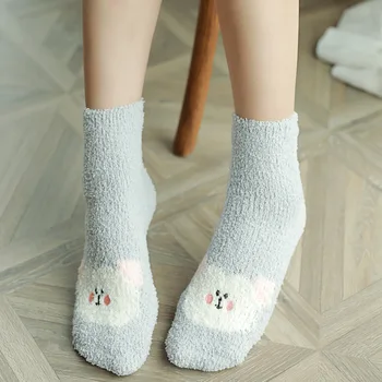 

Fashion Lovely Cartoon Animal Coral Fleece Thick Socks for Womens Bear Cutie Sock Funny Girls Hosiery Sox Soft Home Wear